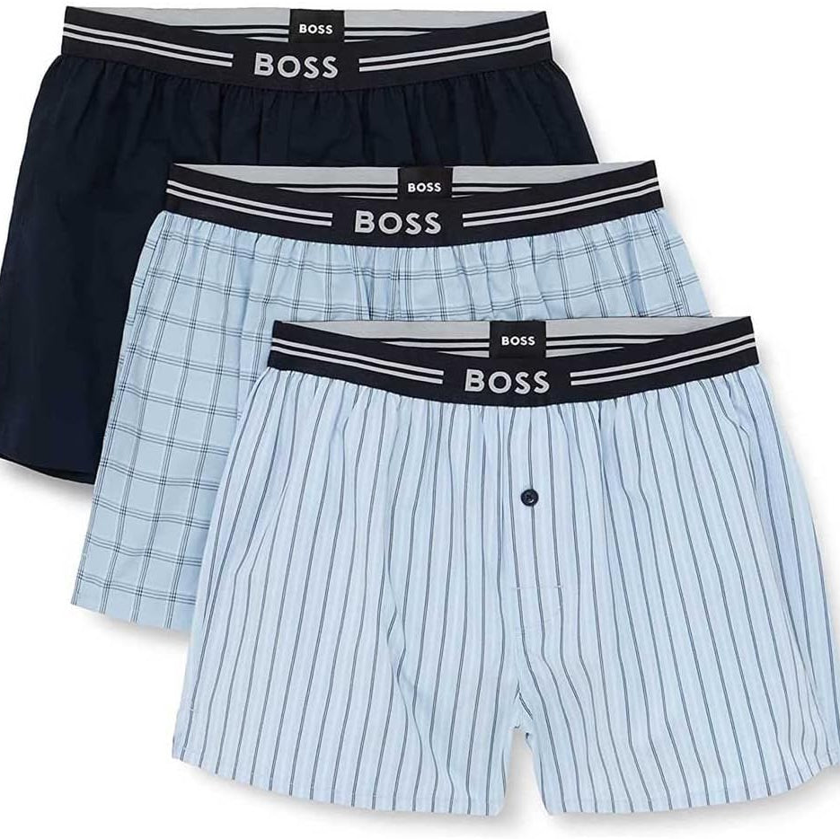 BOSS Men's 3-Piece Woven Boxer Shorts Pack Premium Cotton Comfort